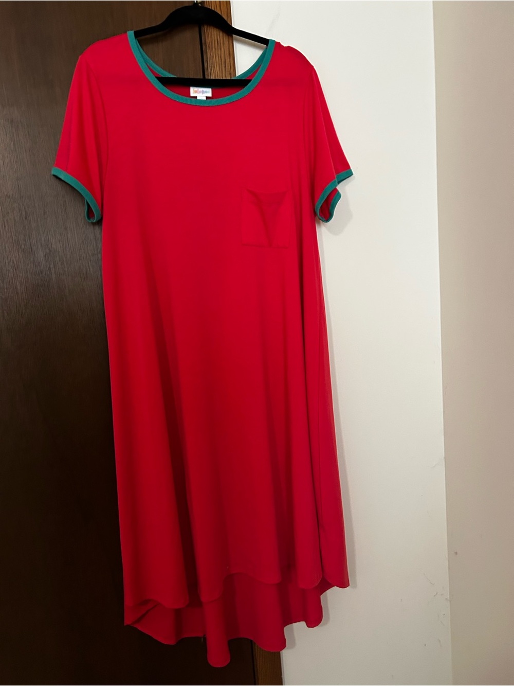 LuLaRoe Red Midi Dress with Green Trim